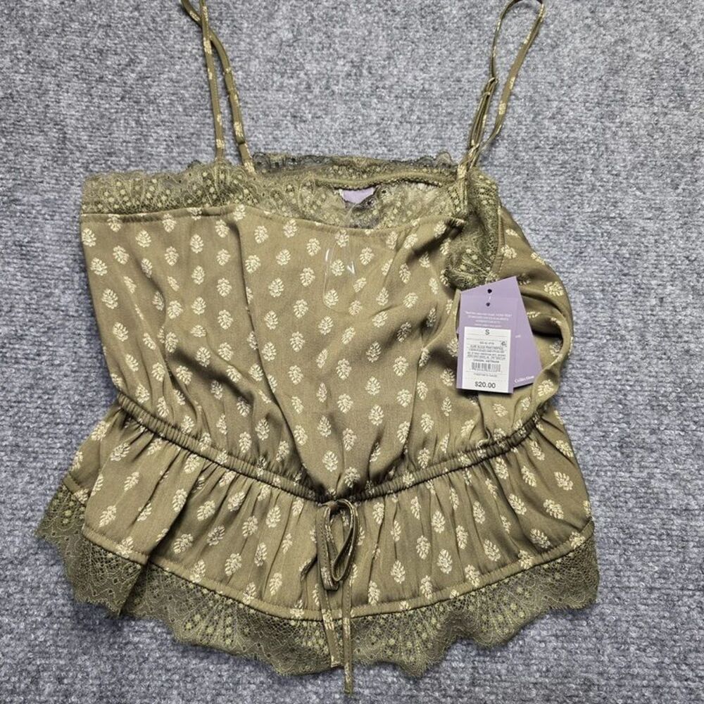 Luxury Collection Olive Green Floral Lace Cami Sleep Top Size Small